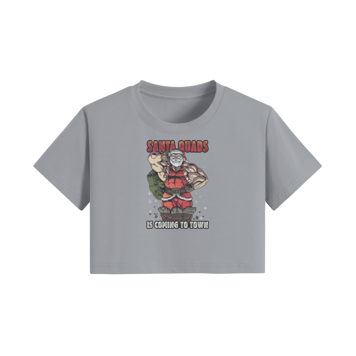 SANTA QUADS IS COMING TO TOWN- Womens Crop Top-Light Gray-League of Lifters