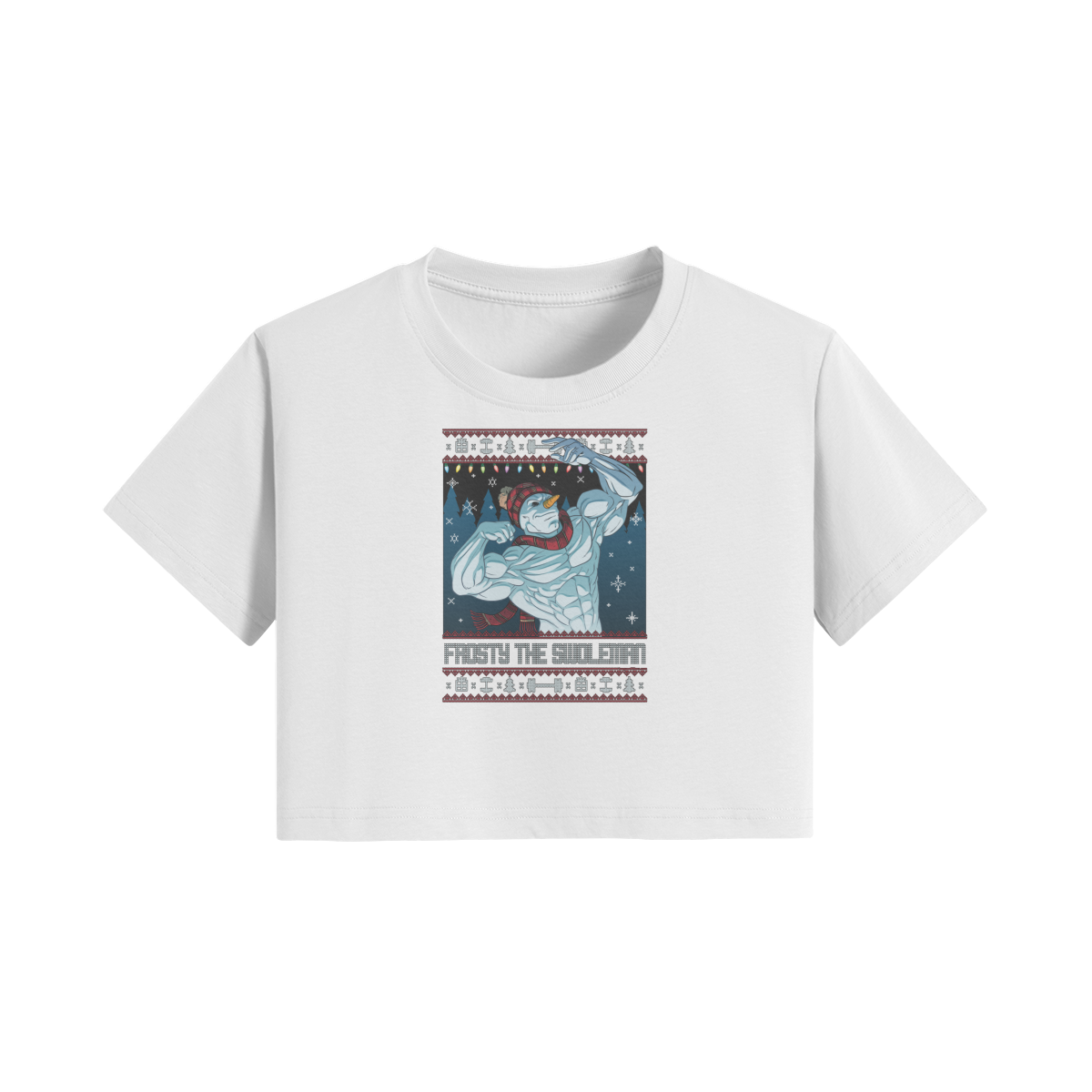 FROSTY THE SWOLEMAN- Womens Crop Top-White-League of Lifters