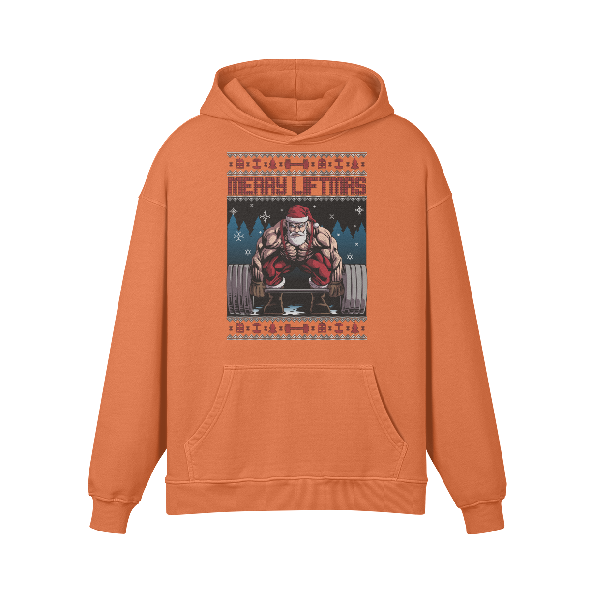 MERRY LIFTMAS- Oversized Hoodie-Copper Red-League of Lifters