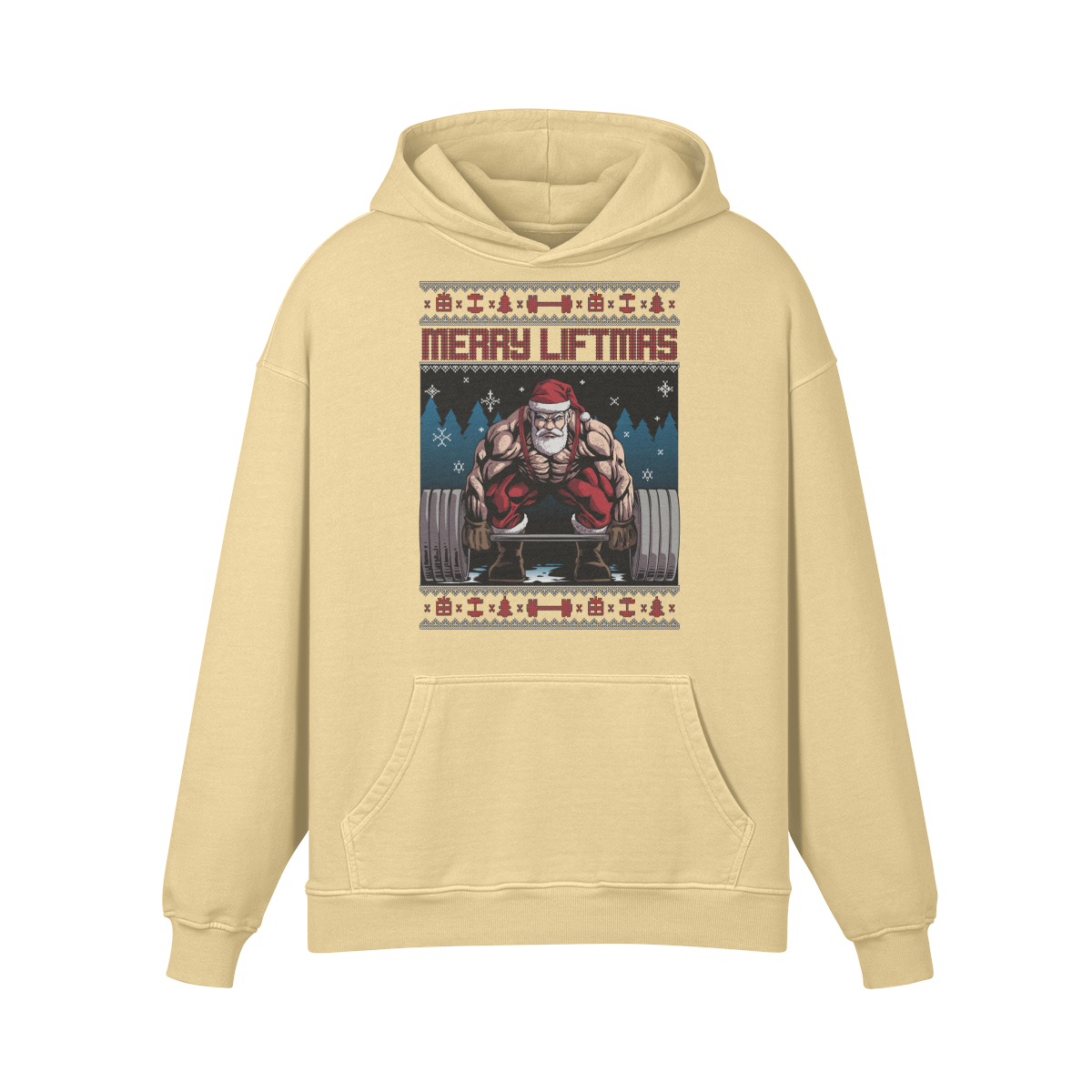 MERRY LIFTMAS- Oversized Hoodie-Desert Sand-League of Lifters