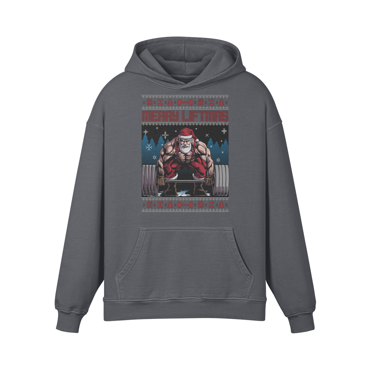 MERRY LIFTMAS- Oversized Hoodie-Carbon Gray-League of Lifters