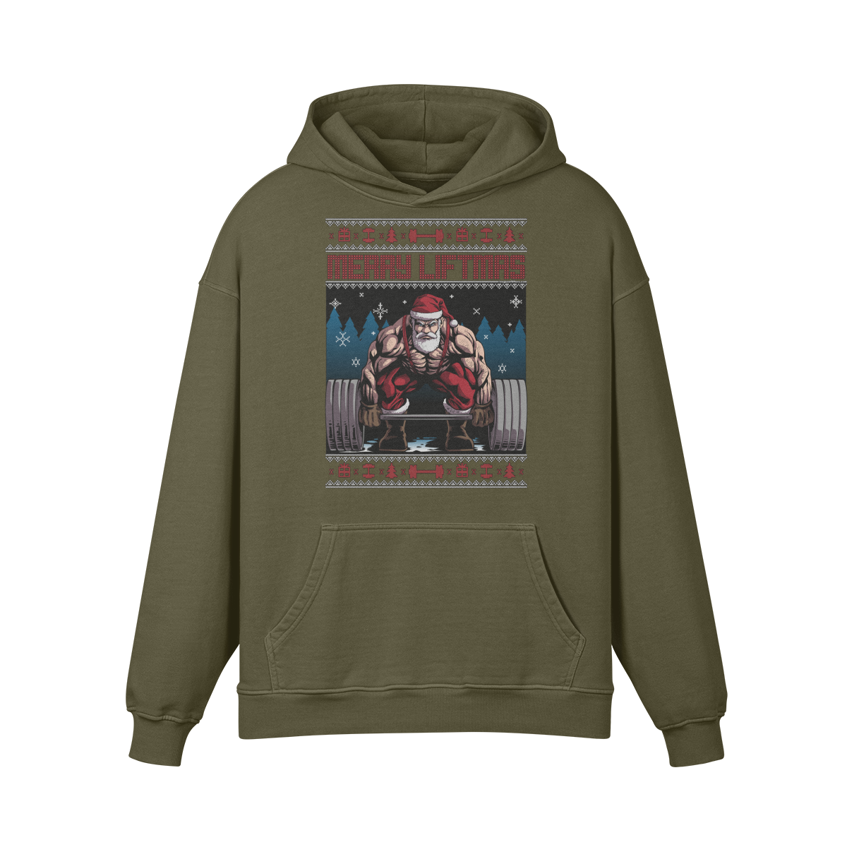 MERRY LIFTMAS- Oversized Hoodie-Olive Green-League of Lifters