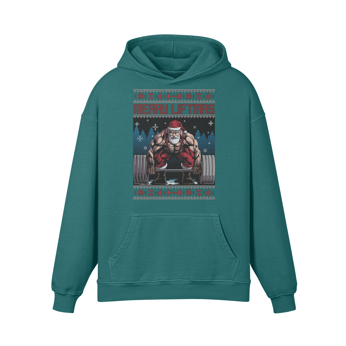 MERRY LIFTMAS- Oversized Hoodie-Blueish Green-League of Lifters