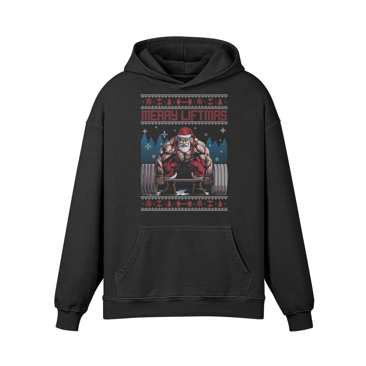 MERRY LIFTMAS- Oversized Hoodie-Faded Black-League of Lifters