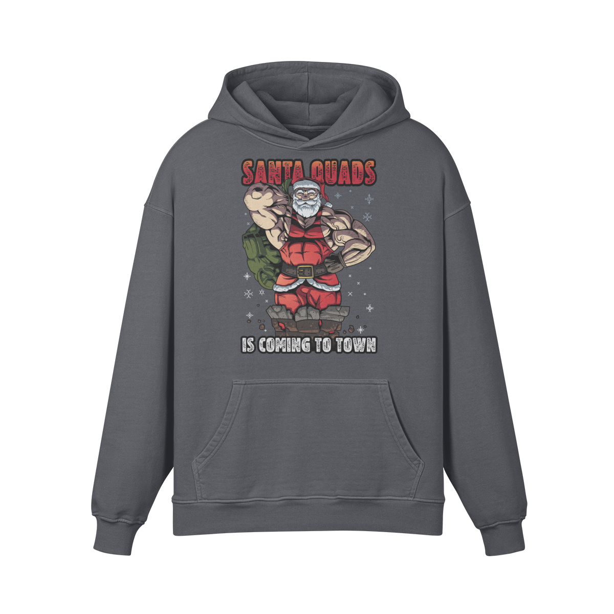 SANTA QUADS IS COMING TO TOWN- Oversized Hoodie-Carbon Gray-League of Lifters