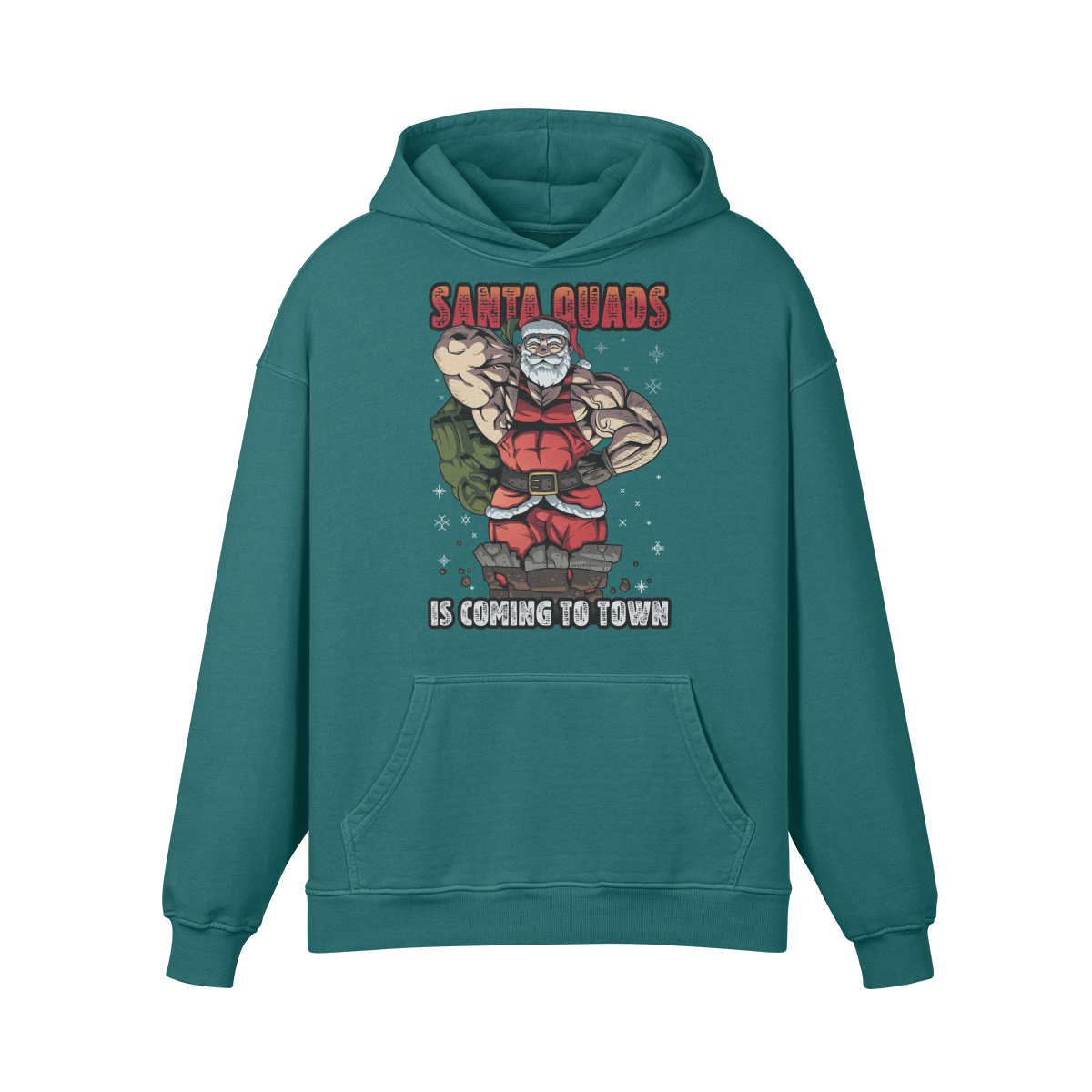 SANTA QUADS IS COMING TO TOWN- Oversized Hoodie-Blueish Green-League of Lifters