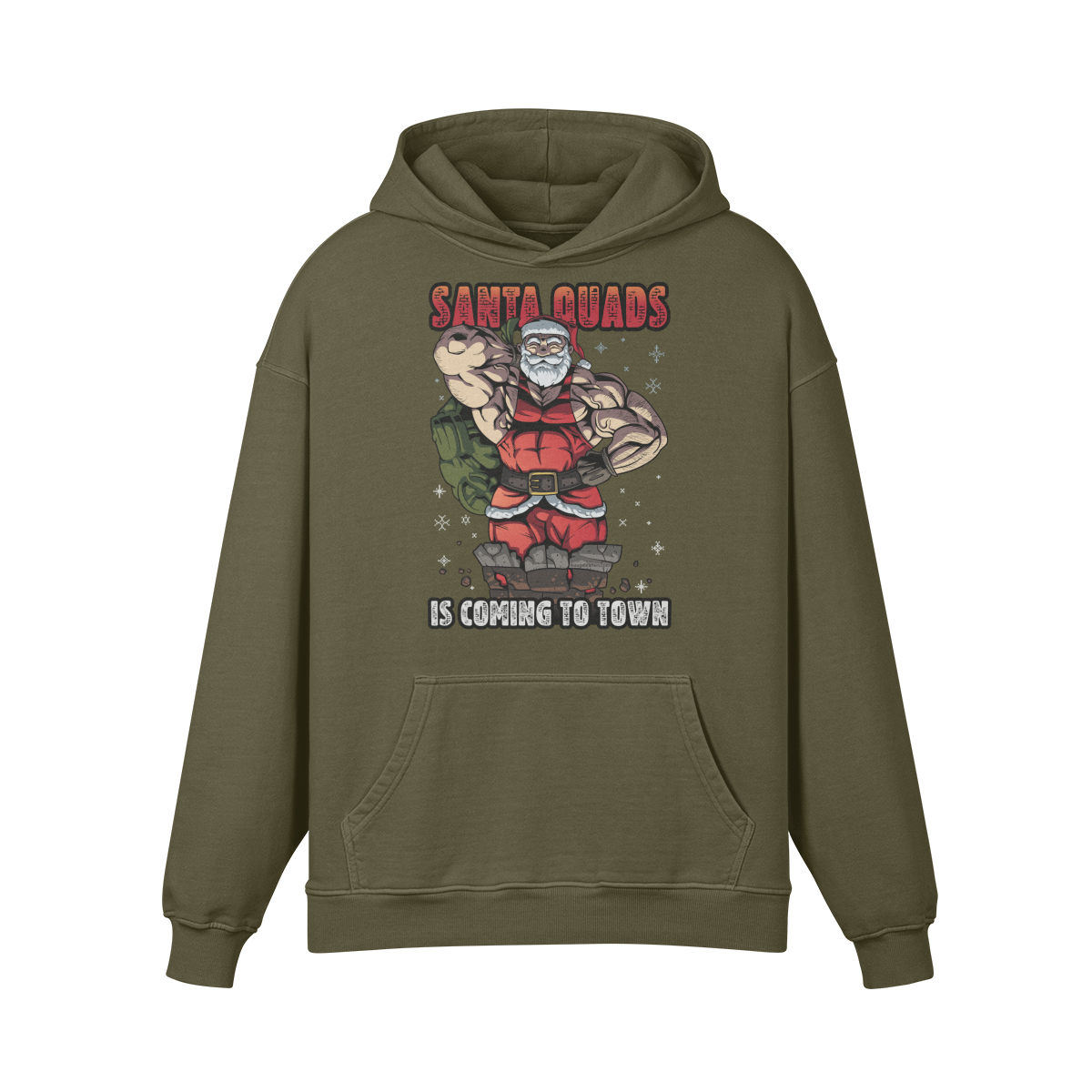 SANTA QUADS IS COMING TO TOWN- Oversized Hoodie-Olive Green-League of Lifters