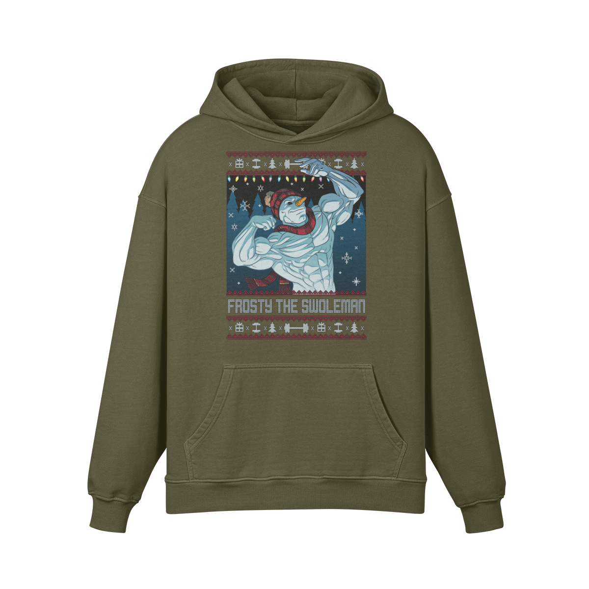 FROSTY THE SWOLEMAN- Oversized Hoodie-Olive Green-League of Lifters