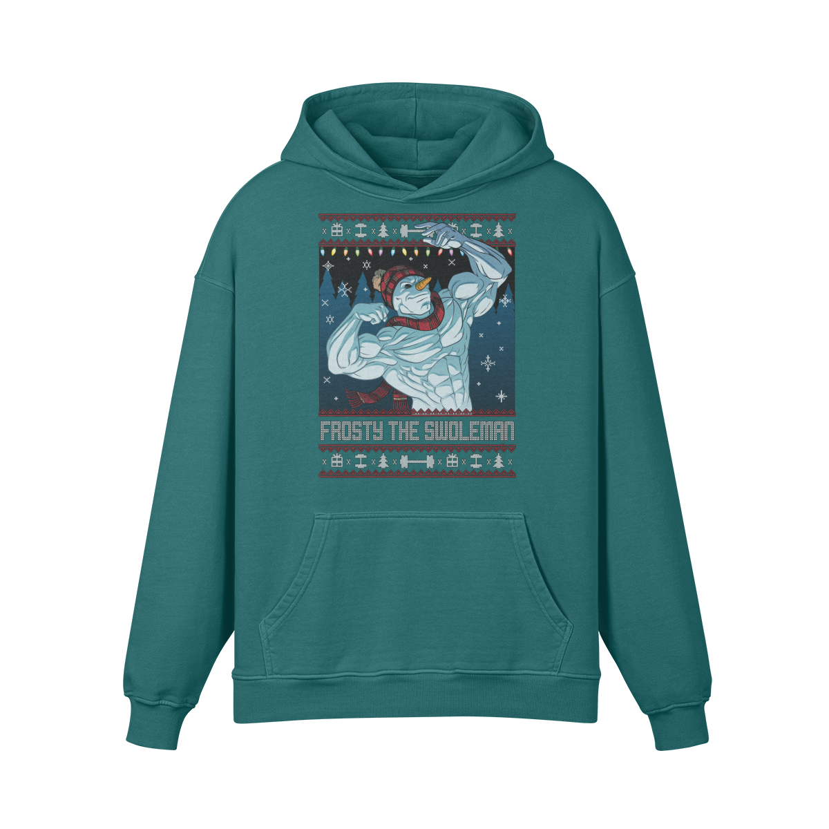 FROSTY THE SWOLEMAN- Oversized Hoodie-Blueish Green-League of Lifters