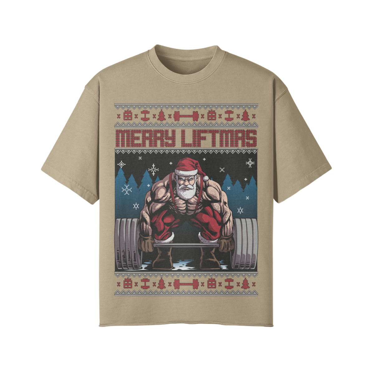 MERRY LIFTMAS- Pump Top-Khaki-League of Lifters