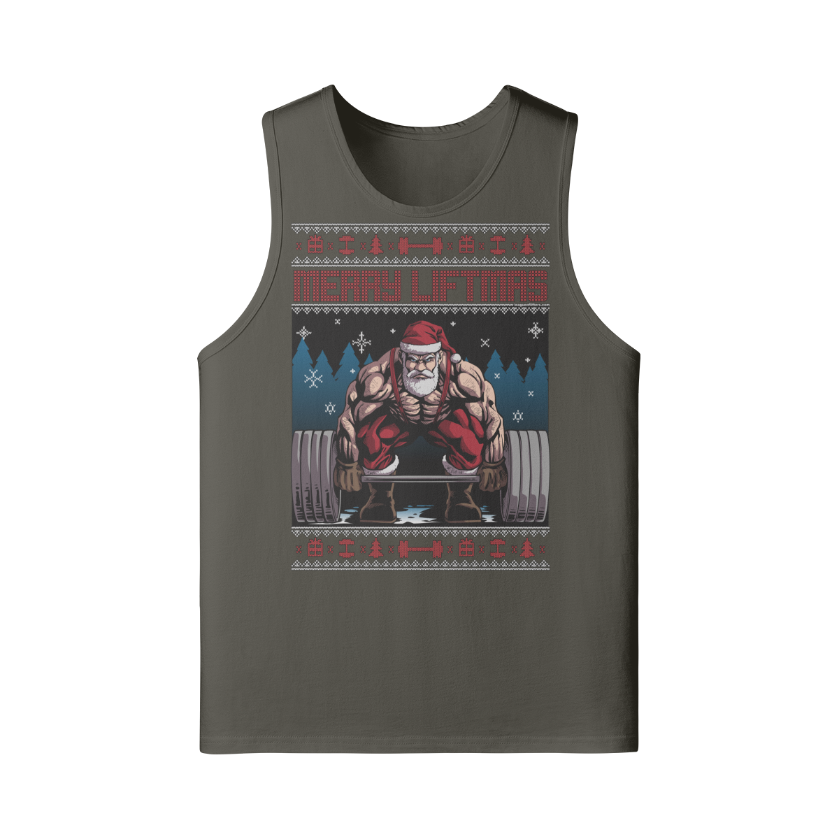 MERRY LIFTMAS- Tank Top-Charcoal Grey-League of Lifters