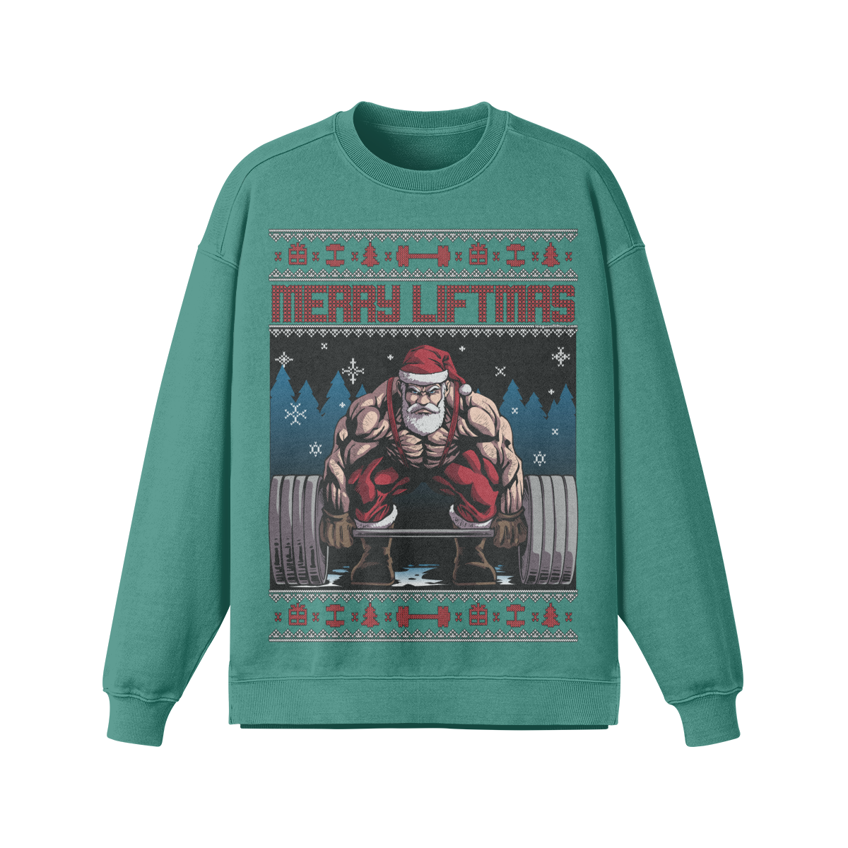 MERRY LIFTMAS- Oversized Long Sleeve Sweatshirt-Wintergreen Dream-League of Lifters