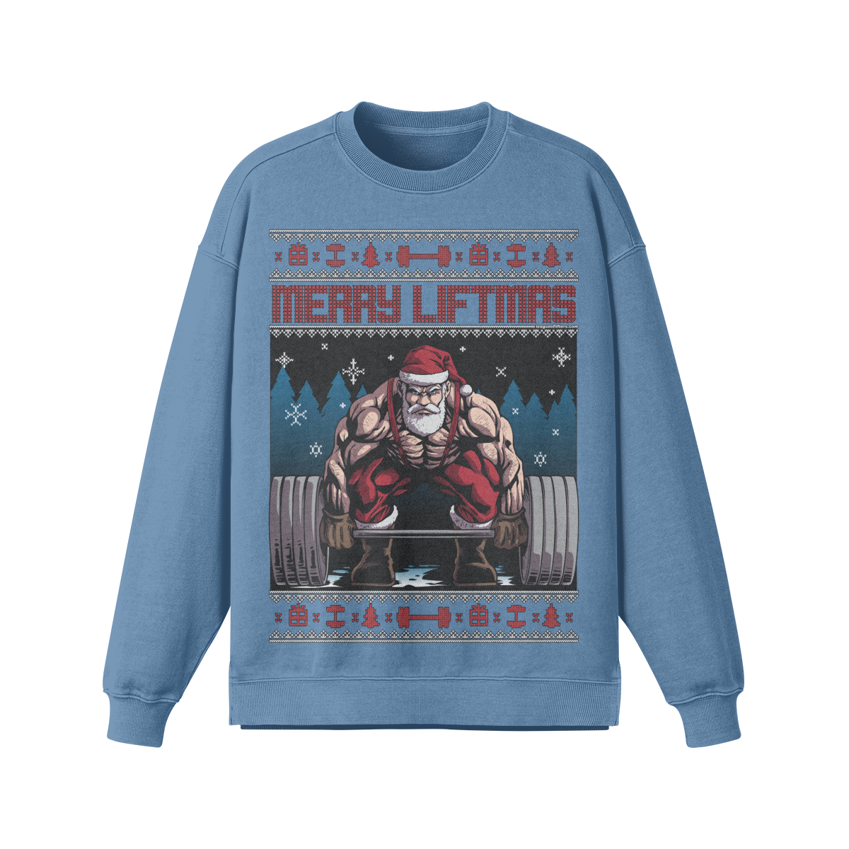 MERRY LIFTMAS- Oversized Long Sleeve Sweatshirt-Slate Blue-League of Lifters