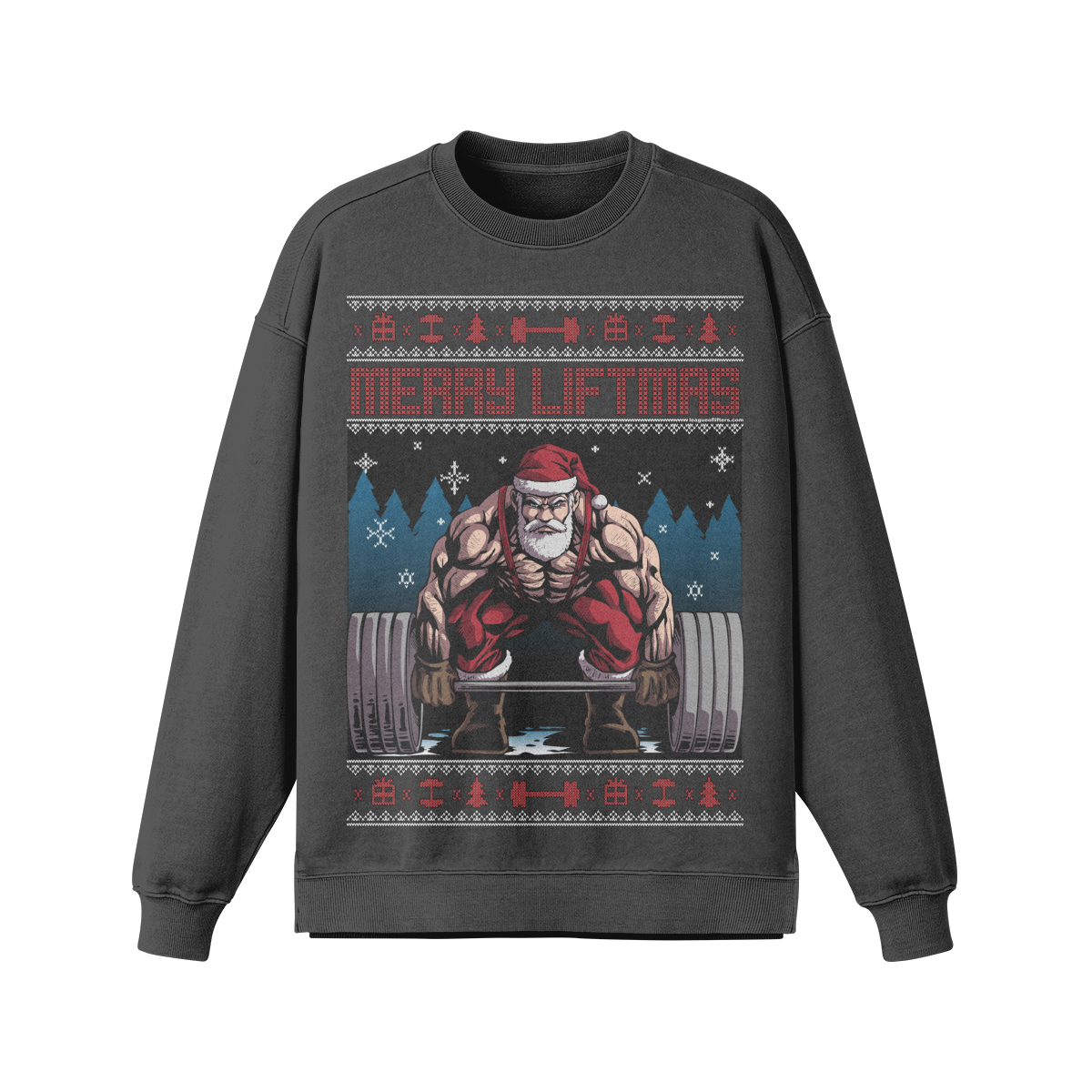 MERRY LIFTMAS- Oversized Long Sleeve Sweatshirt-Eclipse Gray-League of Lifters