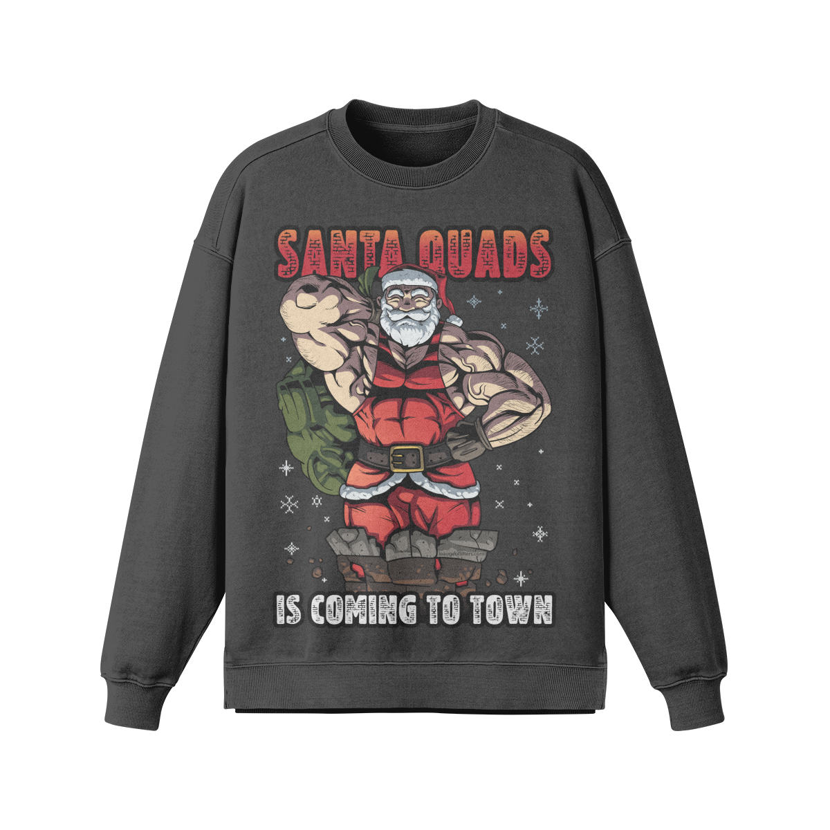 SANTA QUADS IS COMING TO TOWN- Oversized Long Sleeve Sweatshirt-Eclipse Gray-League of Lifters