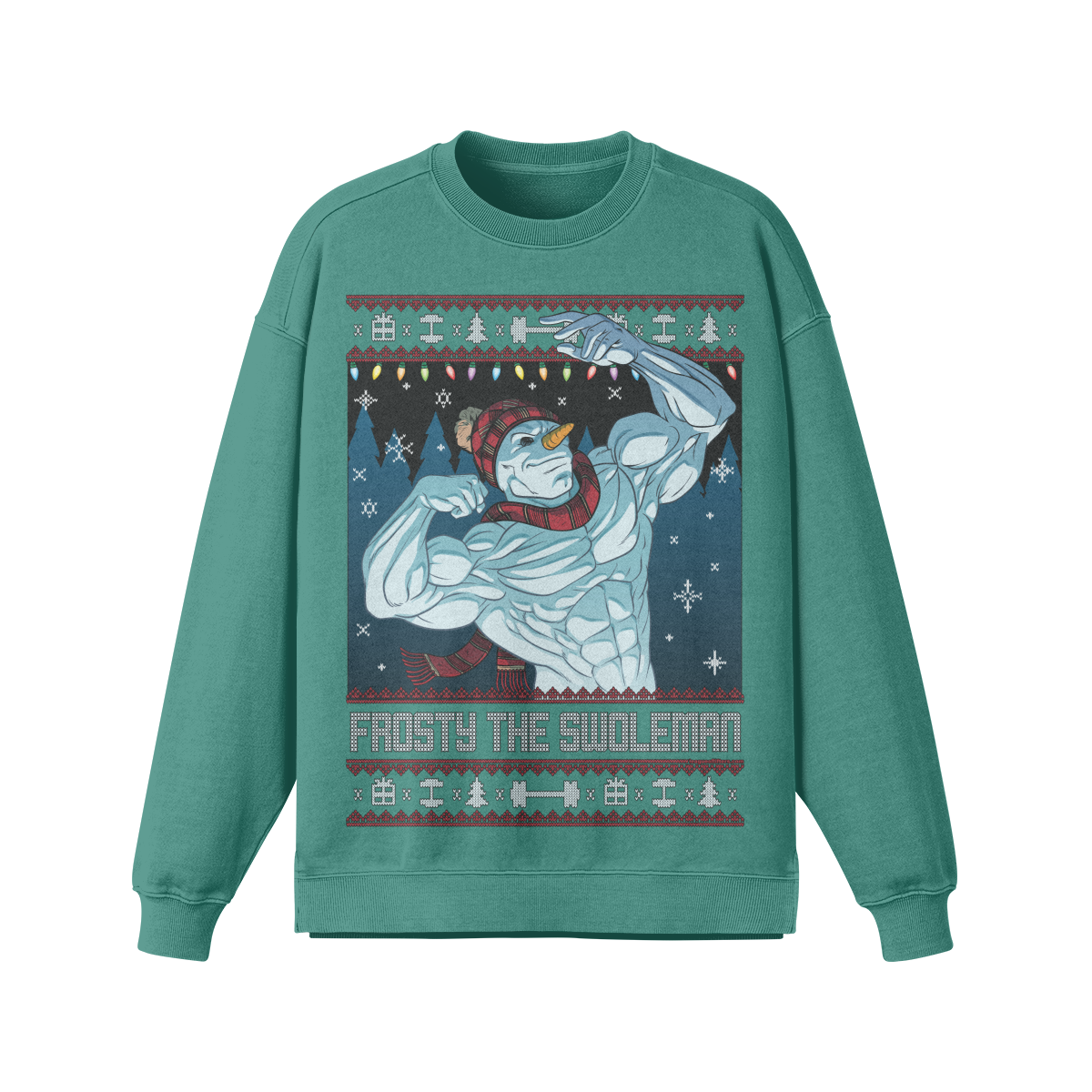 FROSTY THE SWOLEMAN- Oversized Long Sleeve Sweatshirt-Wintergreen Dream-League of Lifters