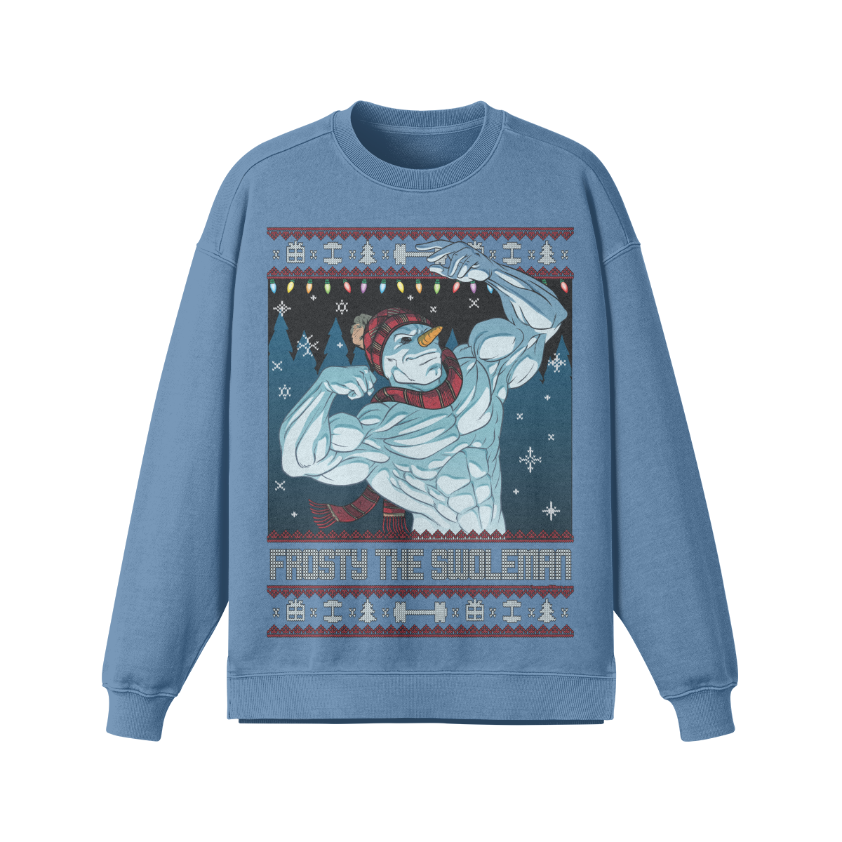 FROSTY THE SWOLEMAN- Oversized Long Sleeve Sweatshirt-Slate Blue-League of Lifters
