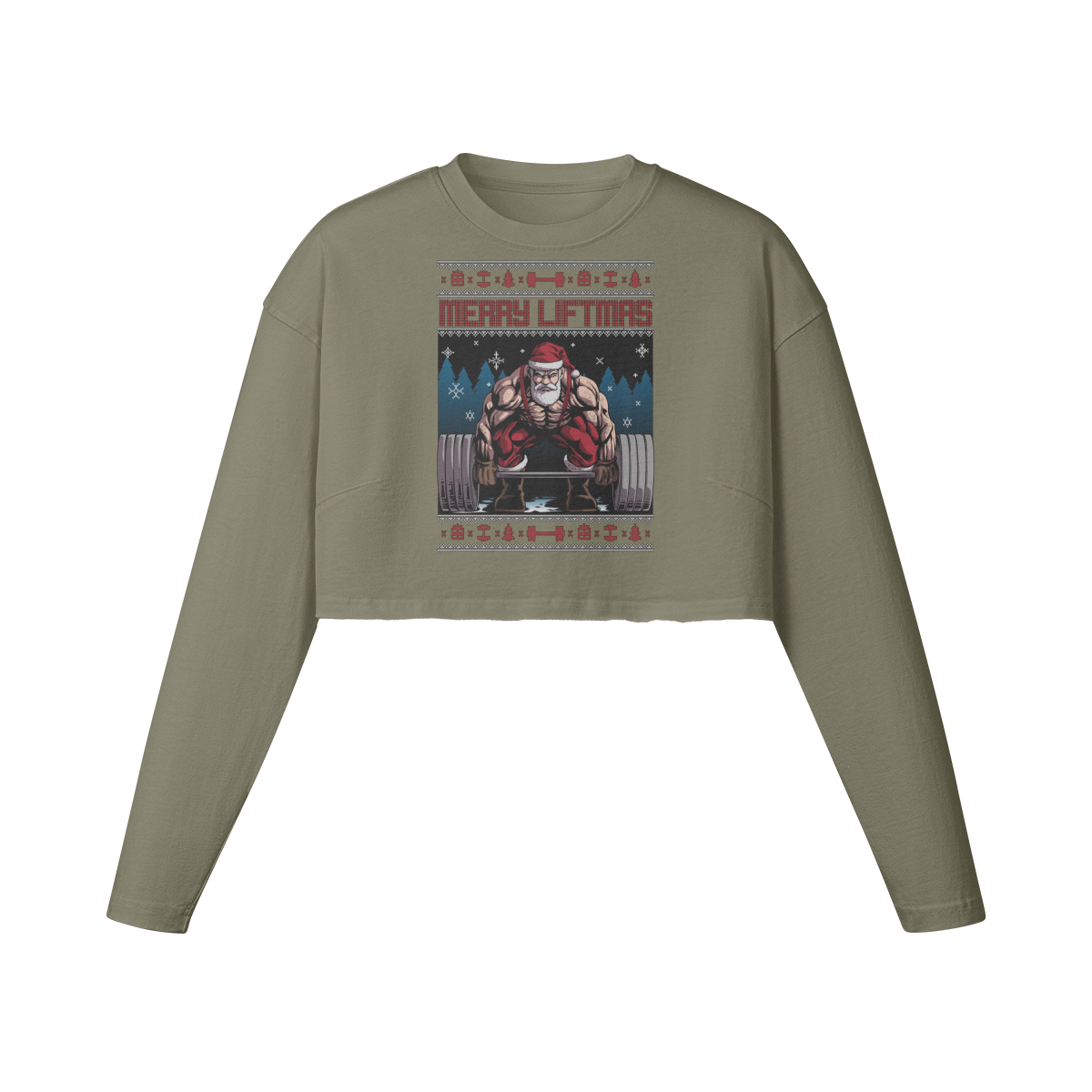 MERRY LIFTMAS- Womens Long Sleeve Crop Top-Artichoke-League of Lifters