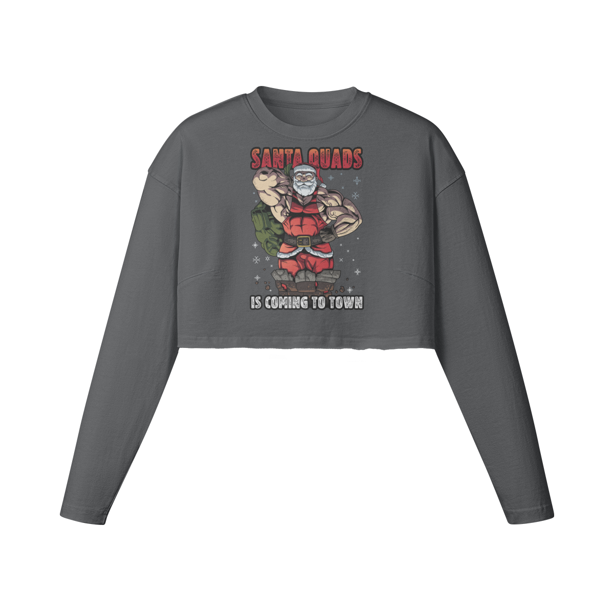 SANTA QUADS IS COMING TO TOWN- Womens Long Sleeve Crop Top-Carbon Gray-League of Lifters