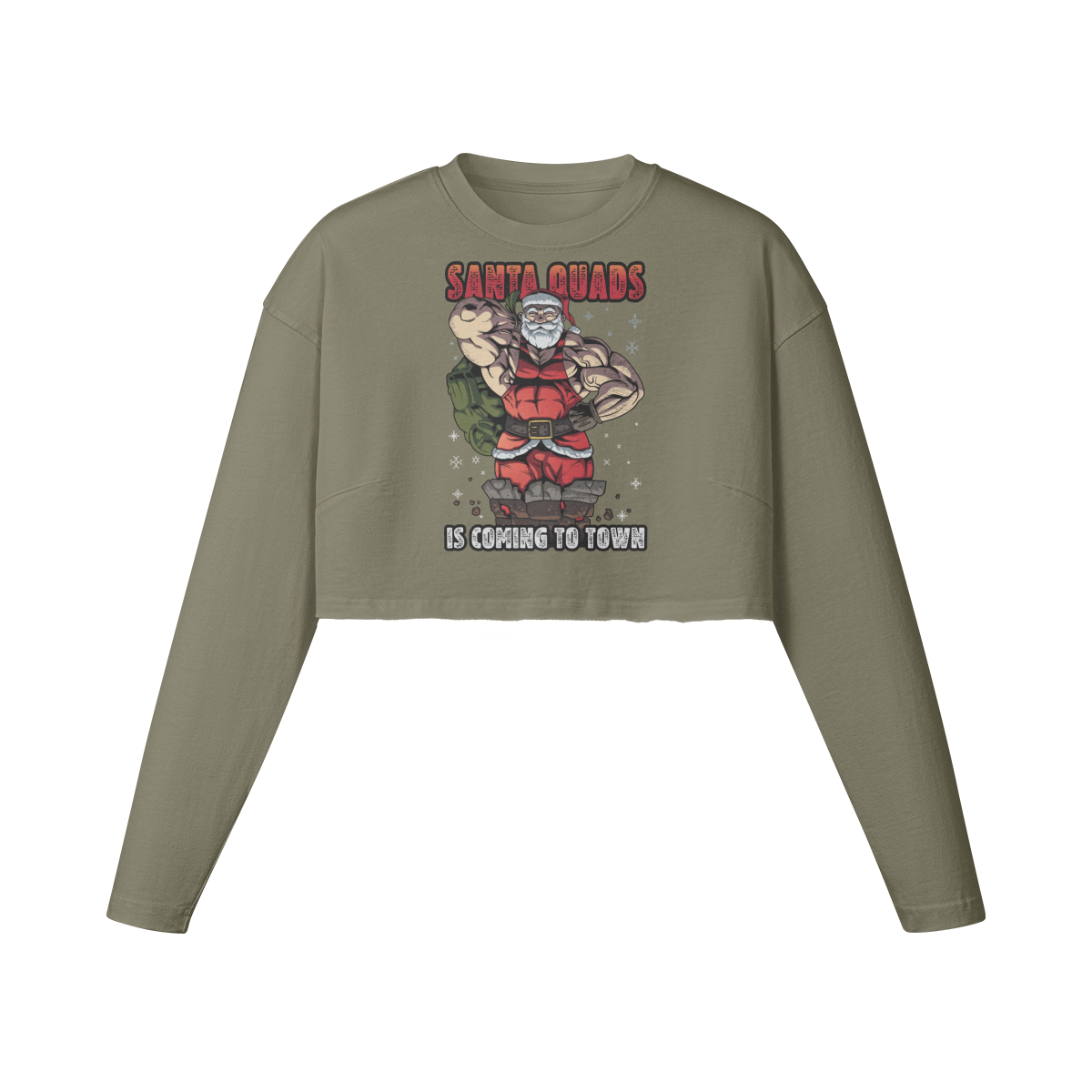 SANTA QUADS IS COMING TO TOWN- Womens Long Sleeve Crop Top-Artichoke-League of Lifters