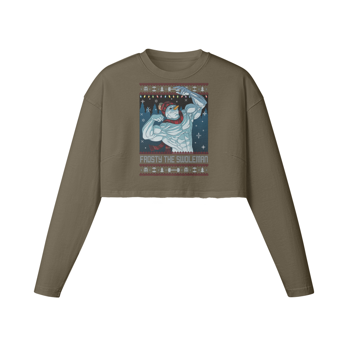 FROSTY THE SWOLEMAN- Womens Long Sleeve Crop Top-Army Brown-League of Lifters
