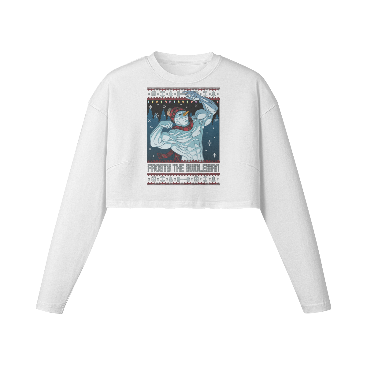 FROSTY THE SWOLEMAN- Womens Long Sleeve Crop Top-White-League of Lifters