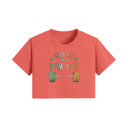 KISS ME I'M A GYM RAT- Womens Crop Top-Grapefruit Red-League of Lifters