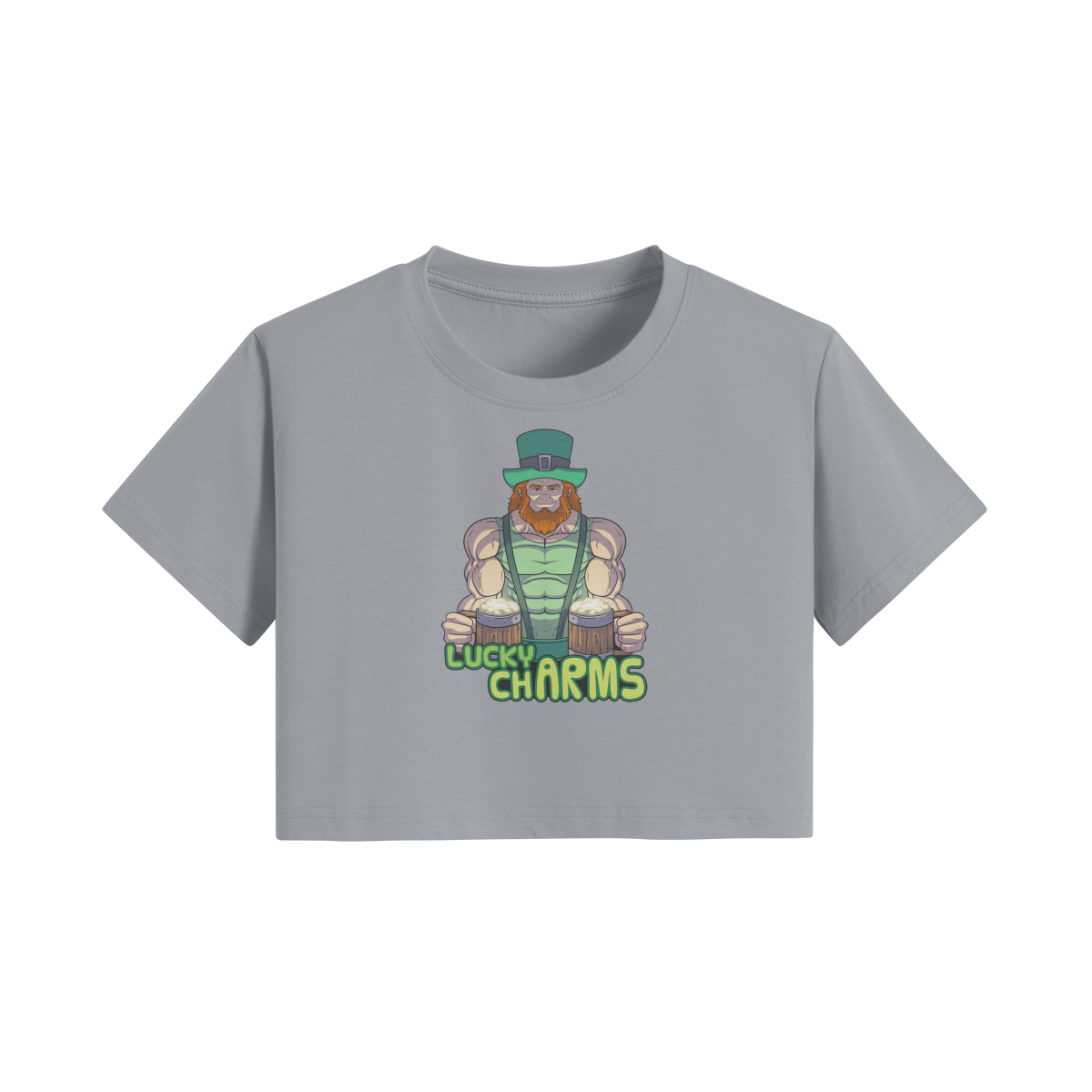 LUCKY CHARMS- Womens Crop Top-Light Gray-League of Lifters