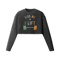 KISS ME I LIFT- Womens Long Sleeve Crop Top