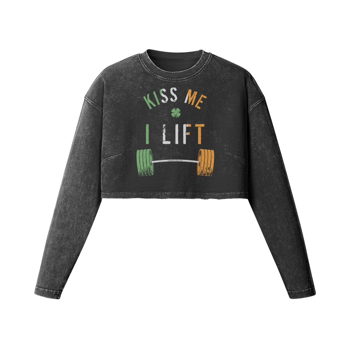 KISS ME I LIFT- Womens Long Sleeve Crop Top-Faded Black-League of Lifters