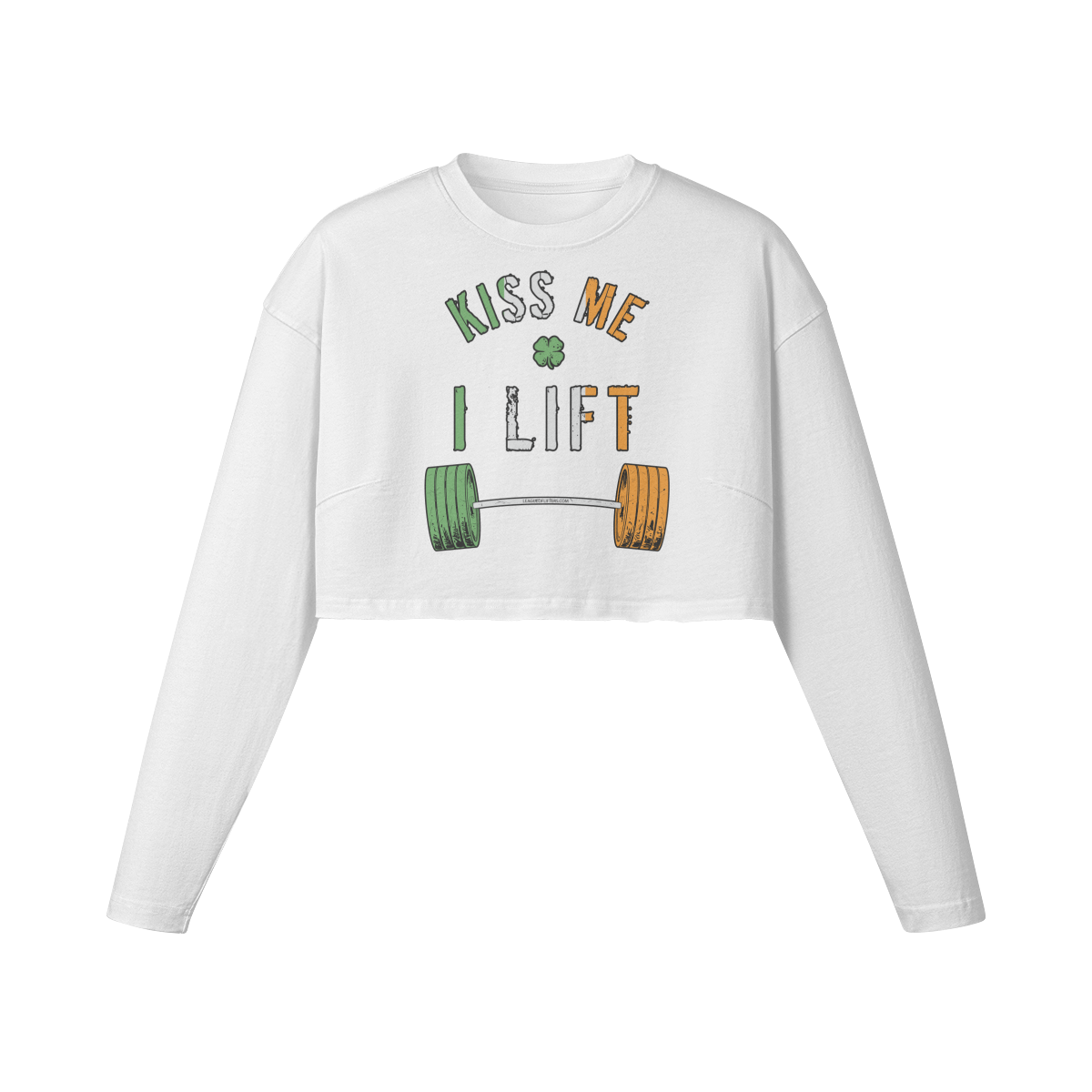 KISS ME I LIFT- Womens Long Sleeve Crop Top-White-League of Lifters