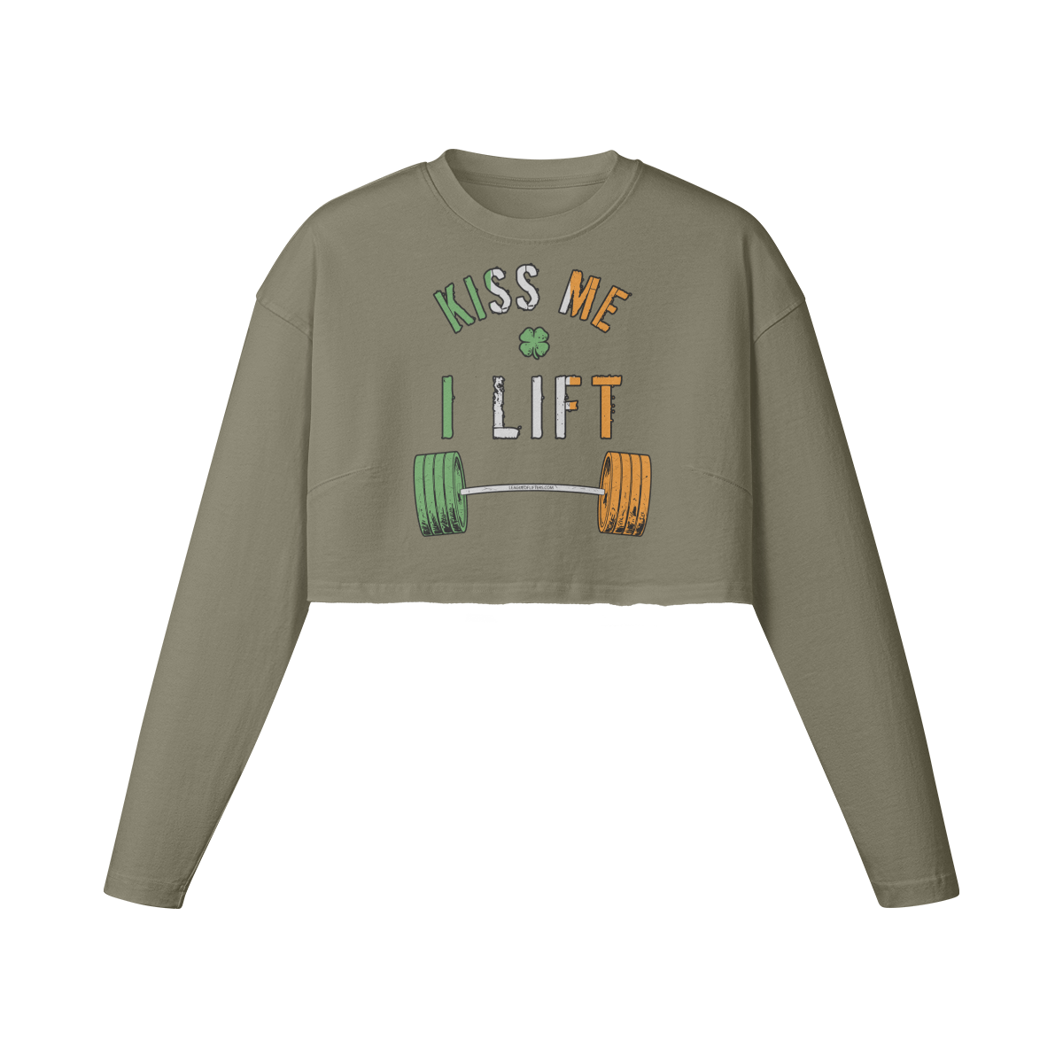 KISS ME I LIFT- Womens Long Sleeve Crop Top-Artichoke-League of Lifters