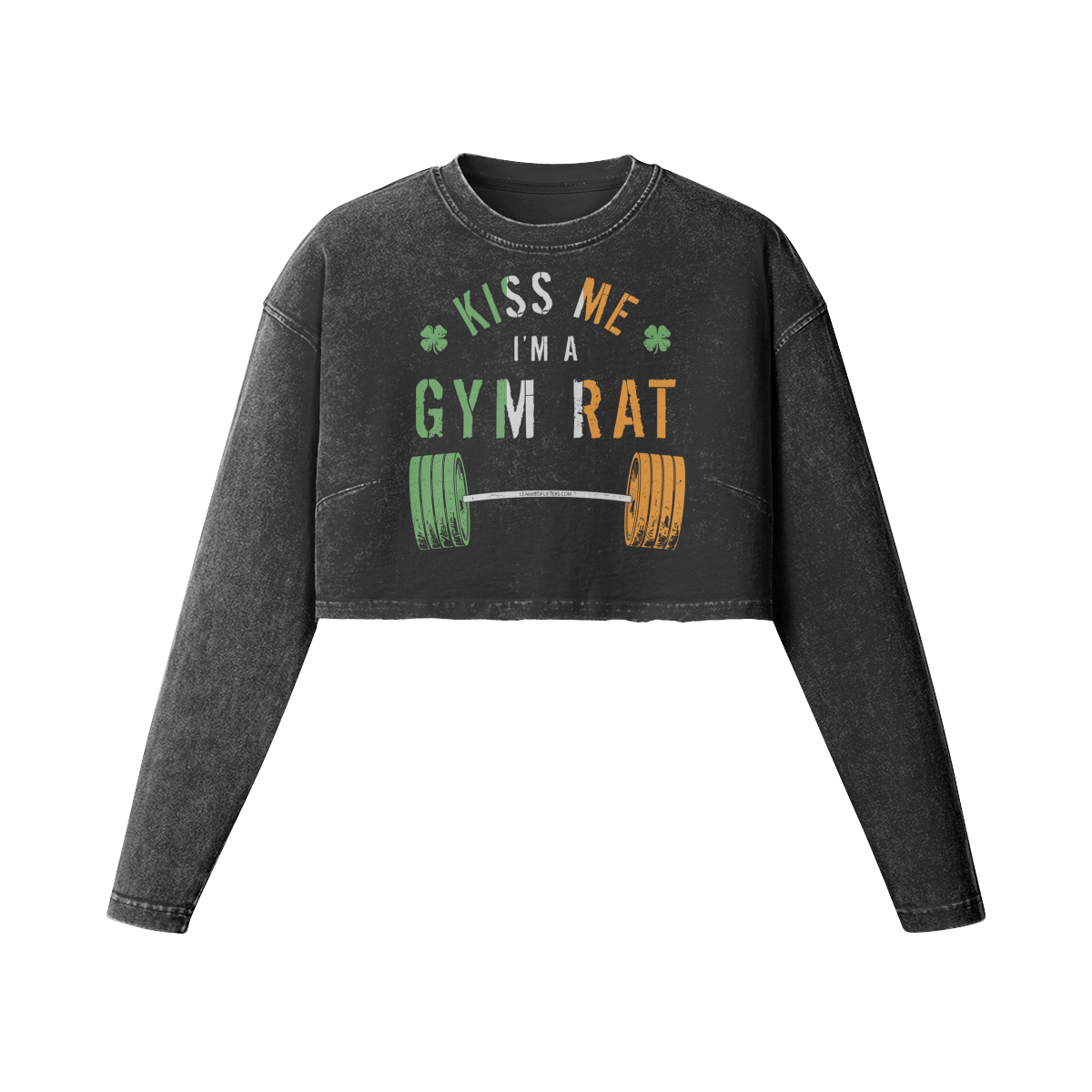 KISS ME I'M A GYM RAT- Womens Long Sleeve Crop Top-Faded Black-League of Lifters