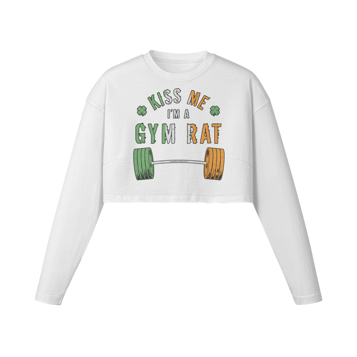KISS ME I'M A GYM RAT- Womens Long Sleeve Crop Top-White-League of Lifters