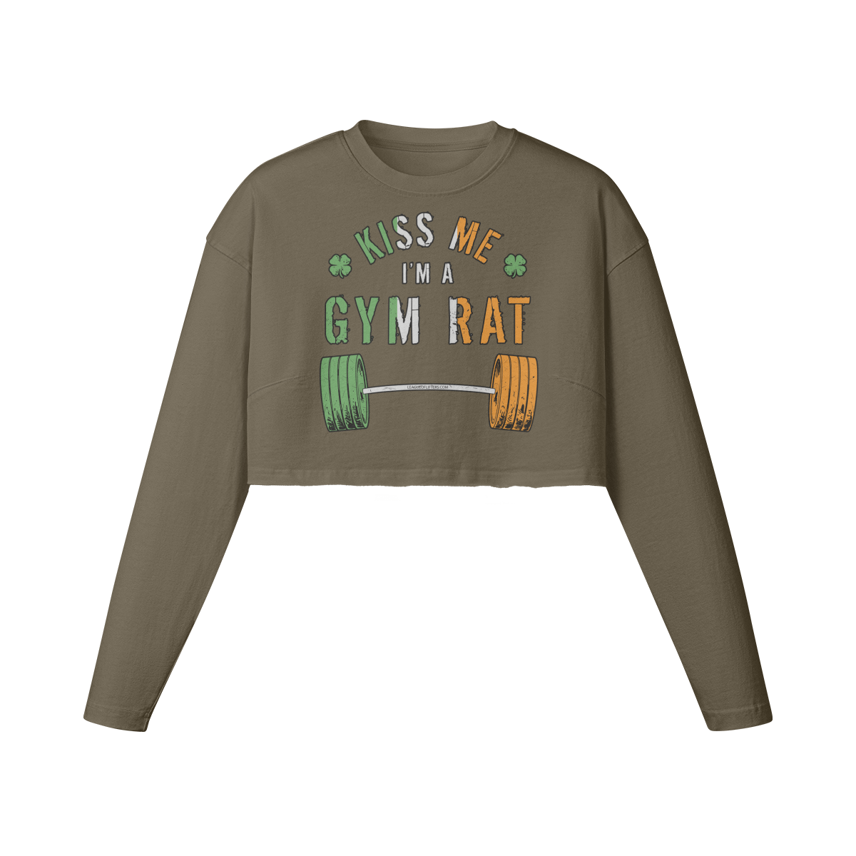 KISS ME I'M A GYM RAT- Womens Long Sleeve Crop Top-Army Brown-League of Lifters