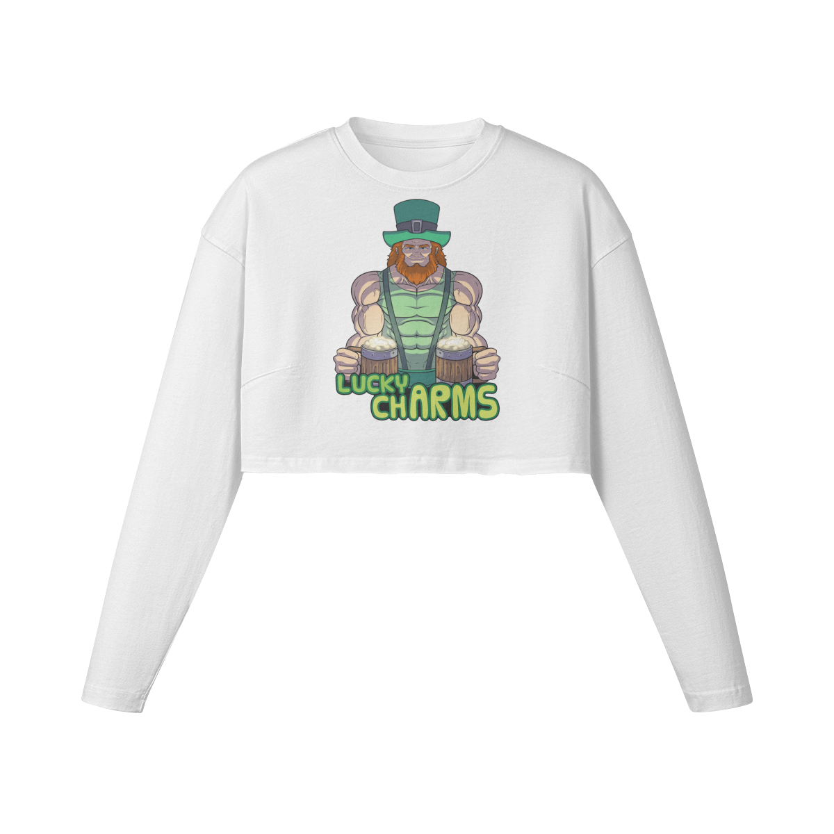 LUCKY CHARMS- Womens Long Sleeve Crop Top-White-League of Lifters