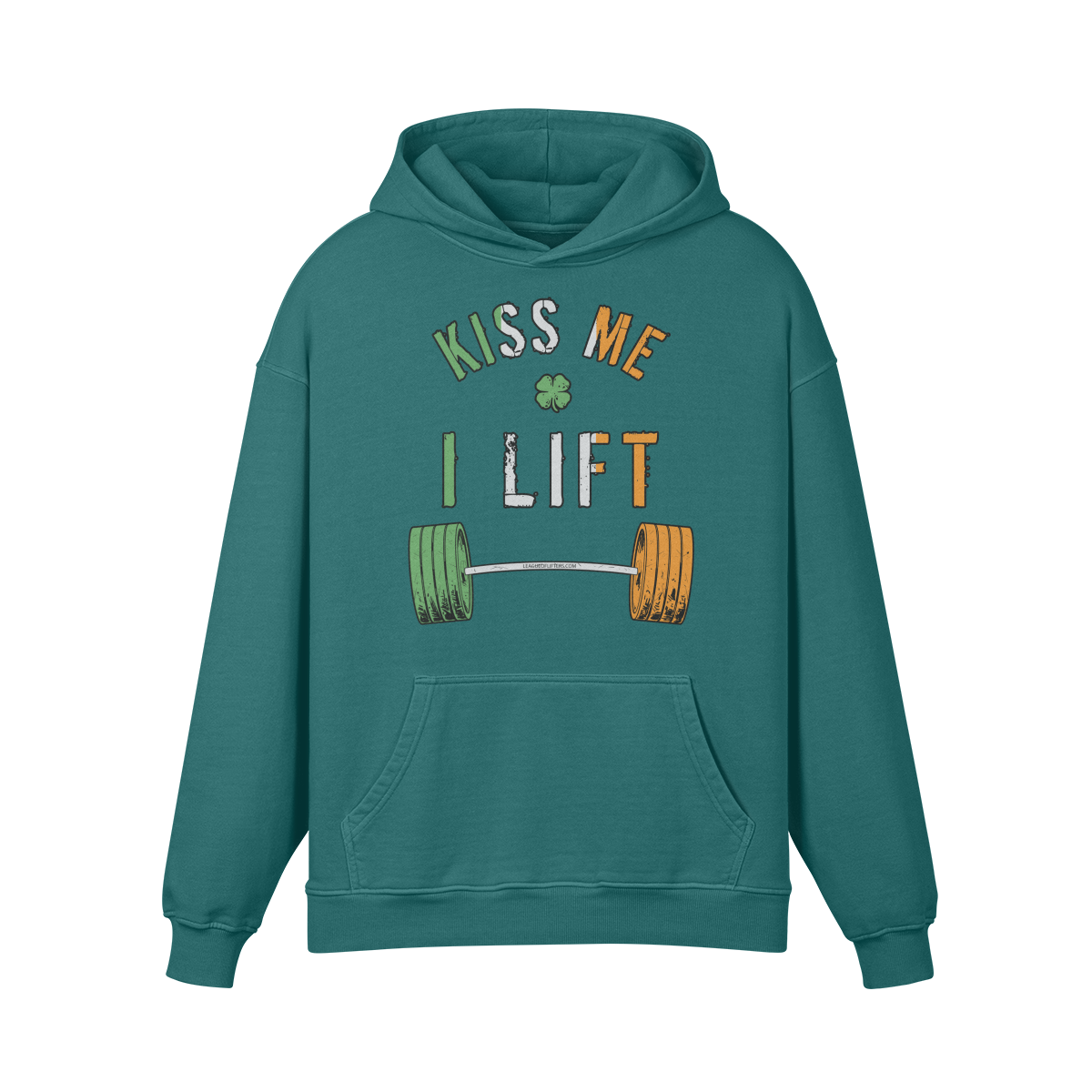 KISS ME I LIFT- Oversized Hoodie-Blueish Green-League of Lifters