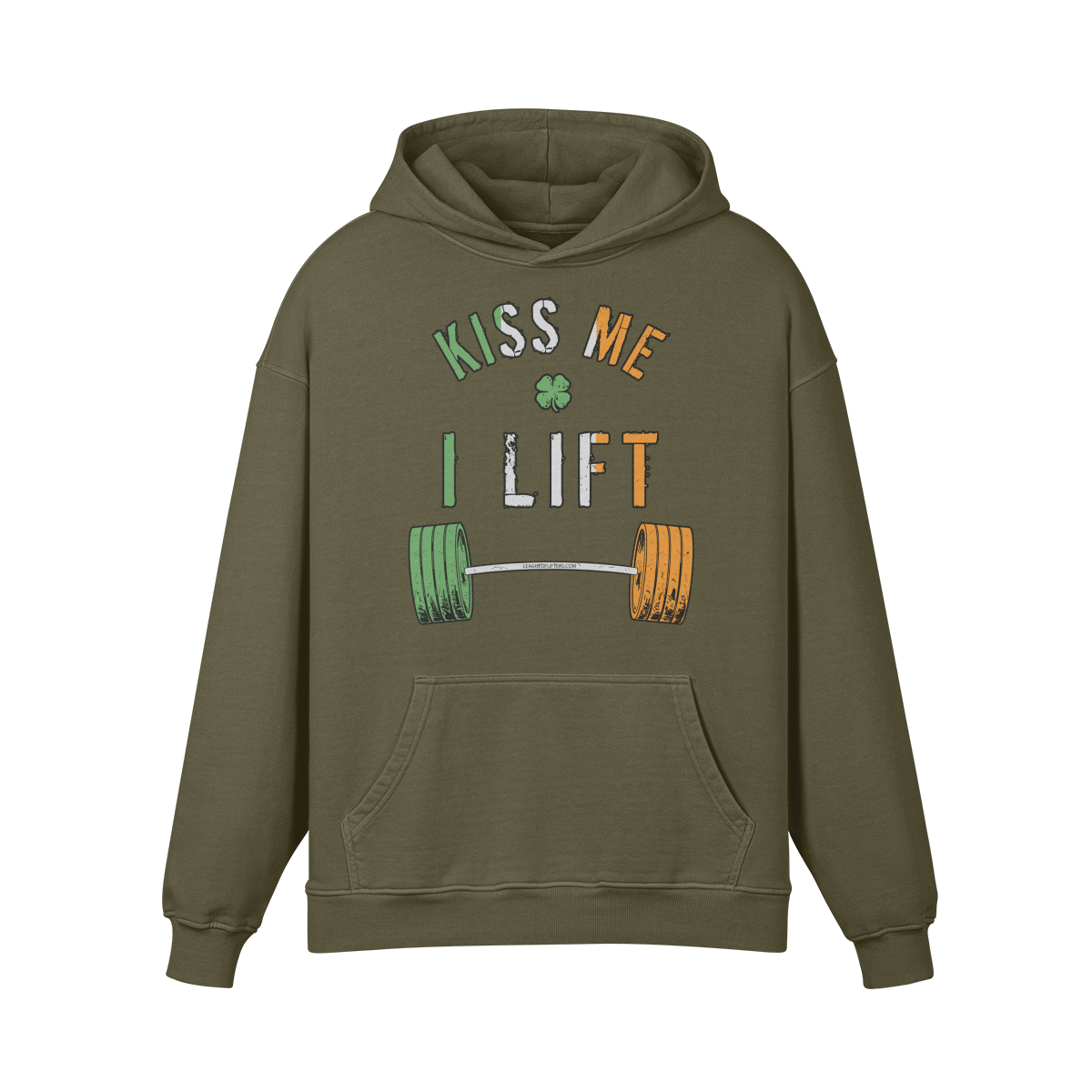 KISS ME I LIFT- Oversized Hoodie-Olive Green-League of Lifters