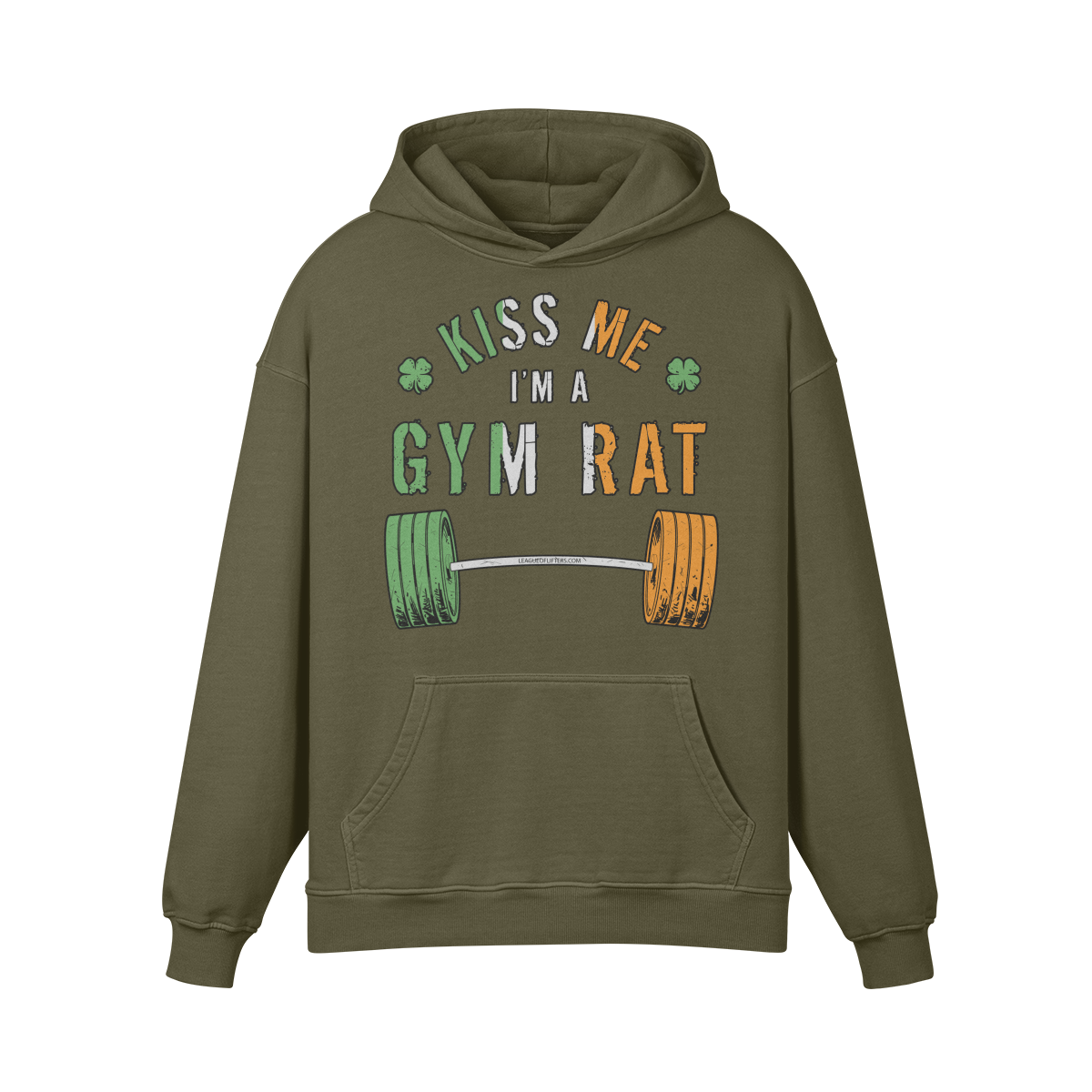 KISS ME I'M A GYM RAT- Oversized Hoodie-Olive Green-League of Lifters
