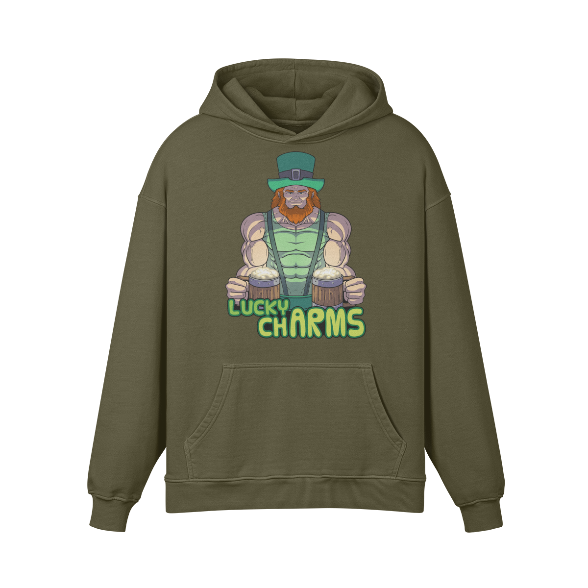 LUCKY CHARMS- Oversized Hoodie-Olive Green-League of Lifters