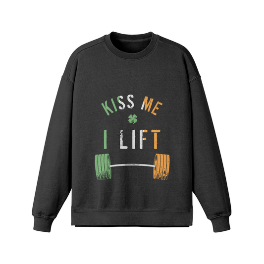 KISS ME I LIFT- Oversized Long Sleeve Sweatshirt-Faded Black-League of Lifters