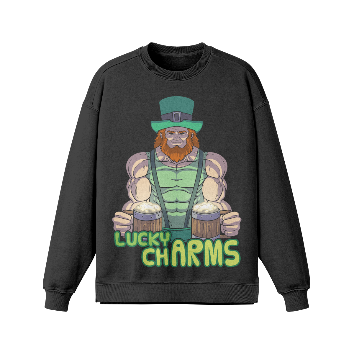 LUCKY CHARMS- Oversized Long Sleeve Sweatshirt-Faded Black-League of Lifters