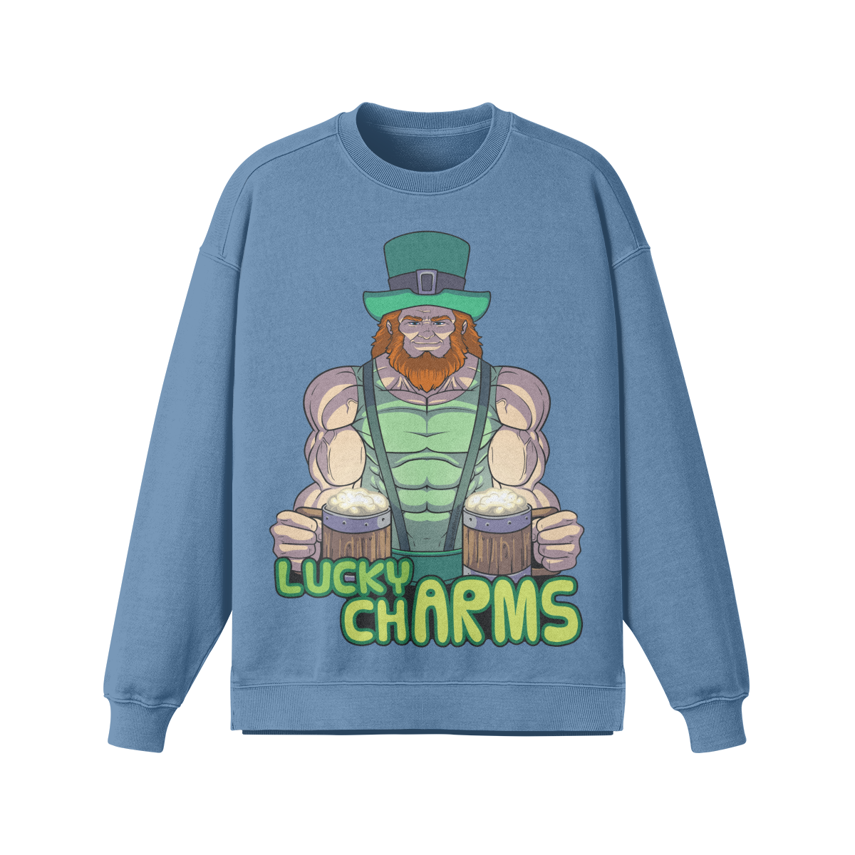 LUCKY CHARMS- Oversized Long Sleeve Sweatshirt-Slate Blue-League of Lifters