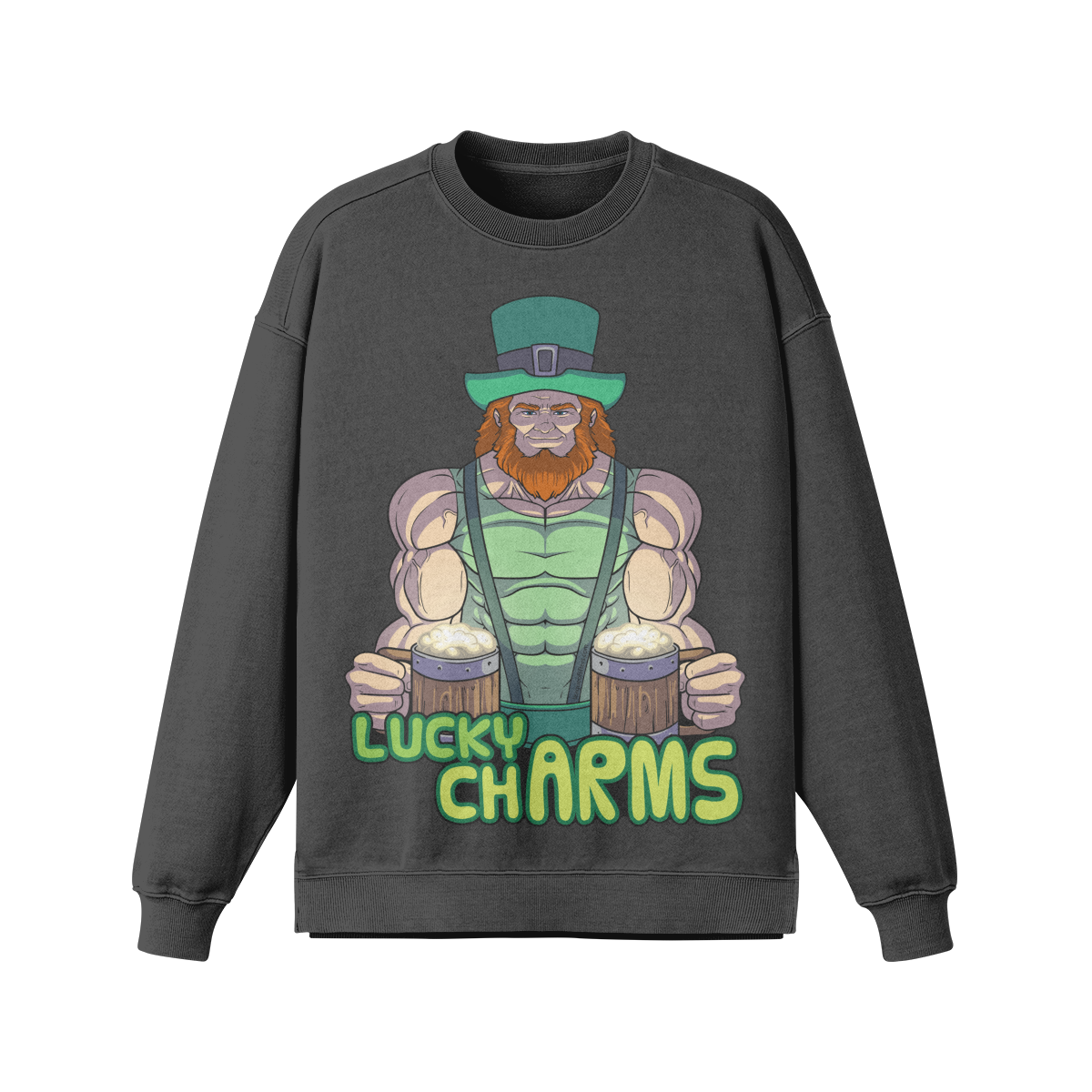 LUCKY CHARMS- Oversized Long Sleeve Sweatshirt-Eclipse Gray-League of Lifters
